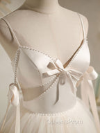 Beige Aline Tulle Short Evening Prom Dress Beige Tulle Homecoming Dress