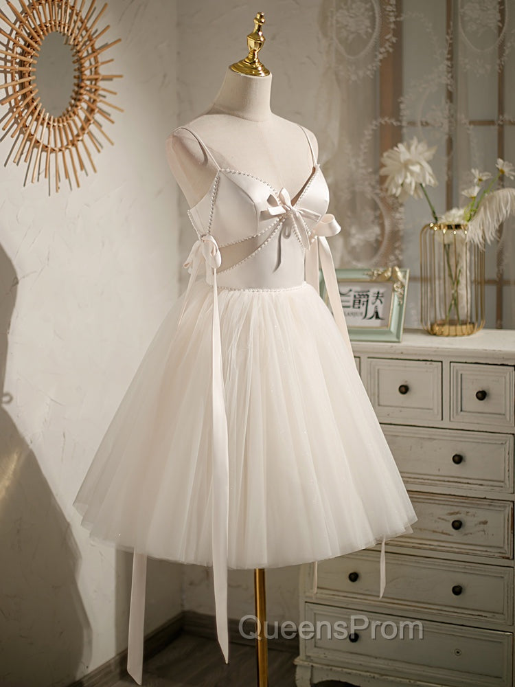 Beige Aline Tulle Short Evening Prom Dress Beige Tulle Homecoming Dress