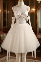 Beige Aline Tulle Short Evening Prom Dress Beige Tulle Homecoming Dress
