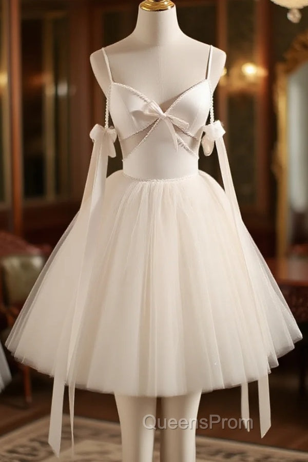Beige Aline Tulle Short Evening Prom Dress Beige Tulle Homecoming Dress