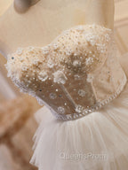Beige Sweetheart Neck Tulle Puffy Short Evening Prom Dress, Beige Homecoming Dress