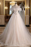 Beige Tulle Lace Spaghetti Straps Beading Wedding Dress