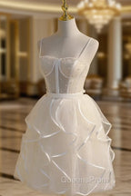 Beige Tulle Short Evening Prom Dress, Mini/Short Beige Homecoming Dress