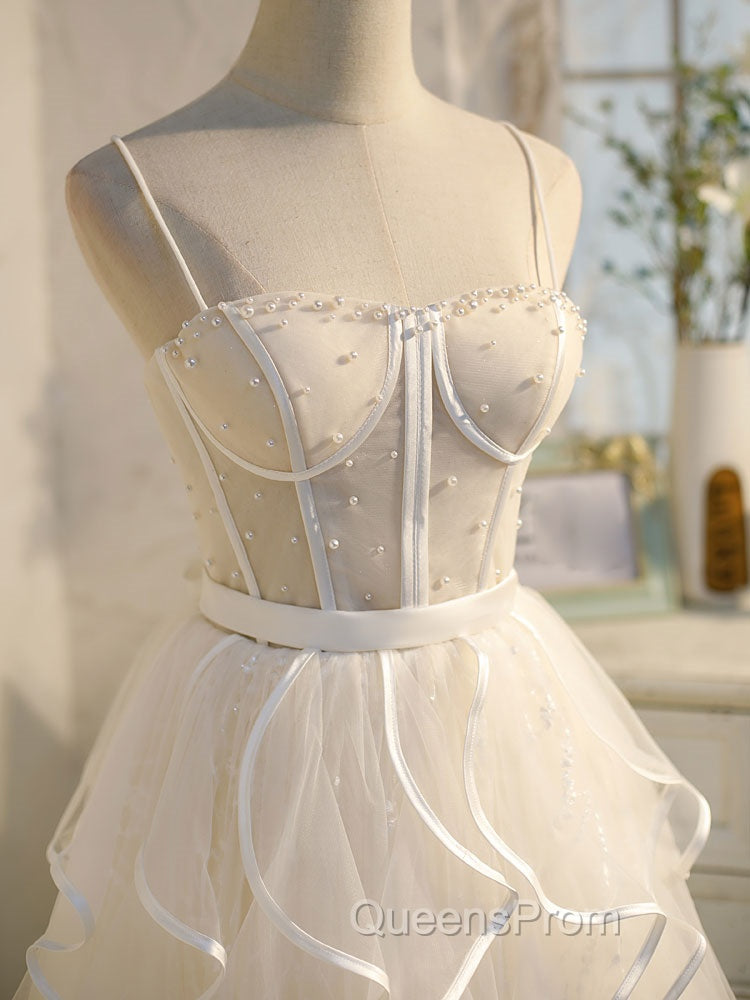 Beige Tulle Short Evening Prom Dress, Mini/Short Beige Homecoming Dress