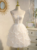 Beige Tulle Short Evening Prom Dress, Mini/Short Beige Homecoming Dress