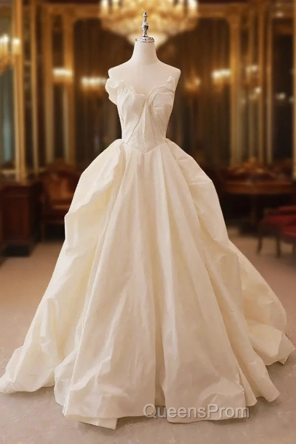 Beige Wedding Dress Strapless Sleeveless A-Line Full Bridal Dress Sophisticated Wedding Gown With Train Main image