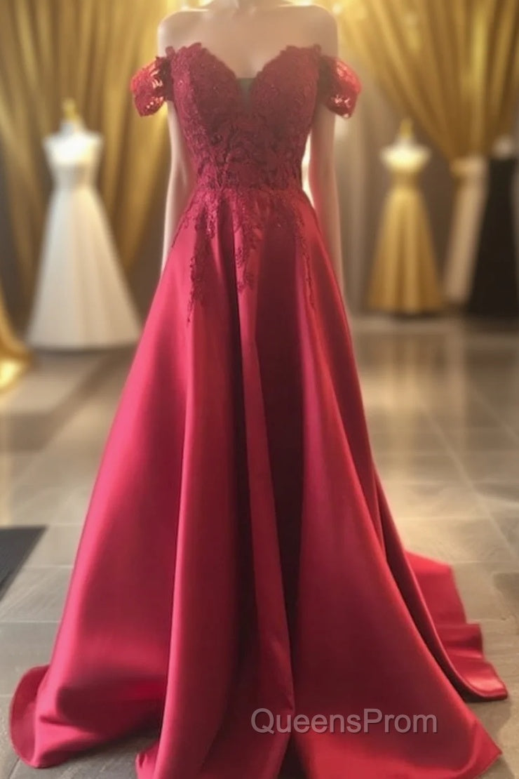 Hunter Green Lace Off-the-Shoulder A-Line Long Evening Prom Dress Main image