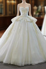 Best Discount And High Quality Ivory White Ball Gown Tulle Appliques Sweetheart Wedding Dress