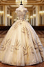 Best For You Champagne Gold Ball Gown Tulle Sequins Appliques Quinceanera Dress