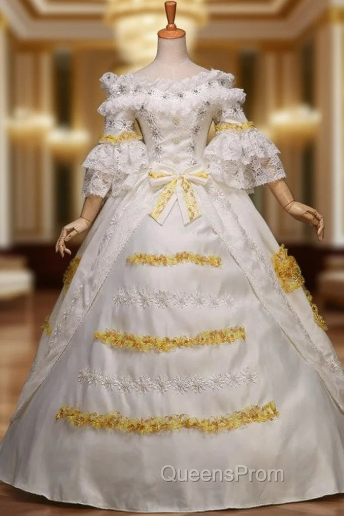 Best For You White Ball Gown Satin Lace Short Sleeve Antonietta Rococo Dress Main image