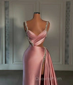 Glamorous Pink Evening Prom Dress Sweetheart Spaghetti Strap With High Slit Trail
