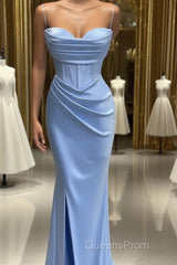 Baby Blue Mermaid Sweetheart Evening Prom Dress With Spaghetti Straps