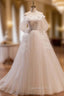 Biege Tulle Spahetti Straps Backless Pleats Wedding Dress