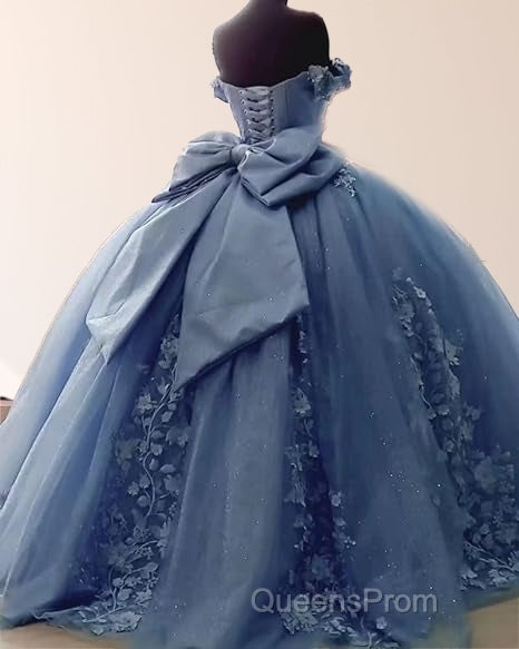 Big Bow Floral Flower Lace Applique Off Shoulder Ball Gown Quinceanera Dress Secondary image