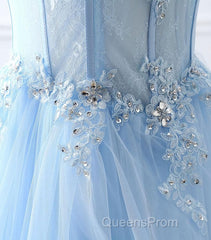 Light Blue Tulle Lace Long Evening Prom Dress, Formal Dress