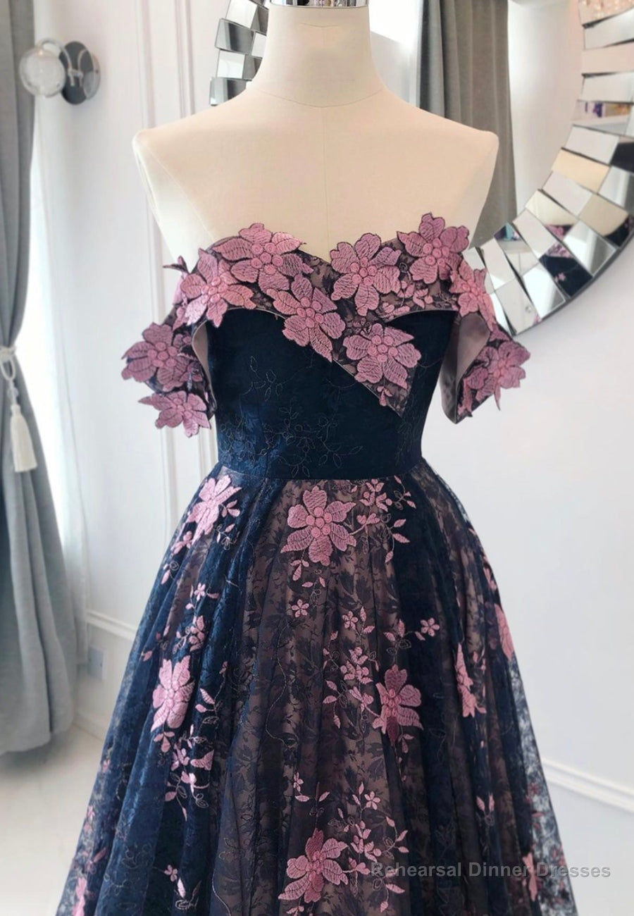 Black Lace Long A-Line Prom Dresses, Black Evening Dresses Secondary image