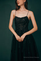 A-line Lace Appliques Long Prom Dresses