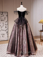Black A-Line Satin Tulle Long Evening Prom Dress, Black Evening Black Evening Dress
