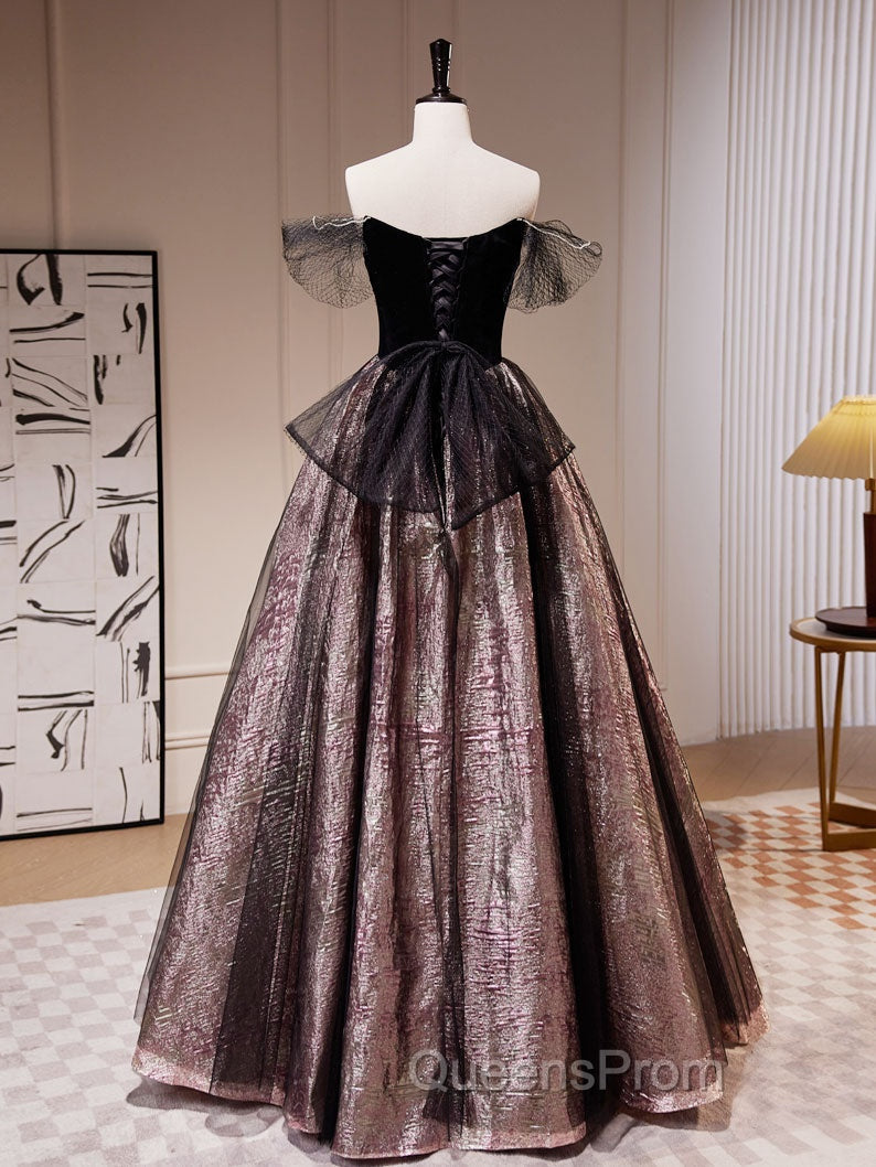 Black A-Line Satin Tulle Long Evening Prom Dress, Black Evening Black Evening Dress