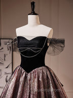 Black A-Line Satin Tulle Long Evening Prom Dress, Black Evening Black Evening Dress