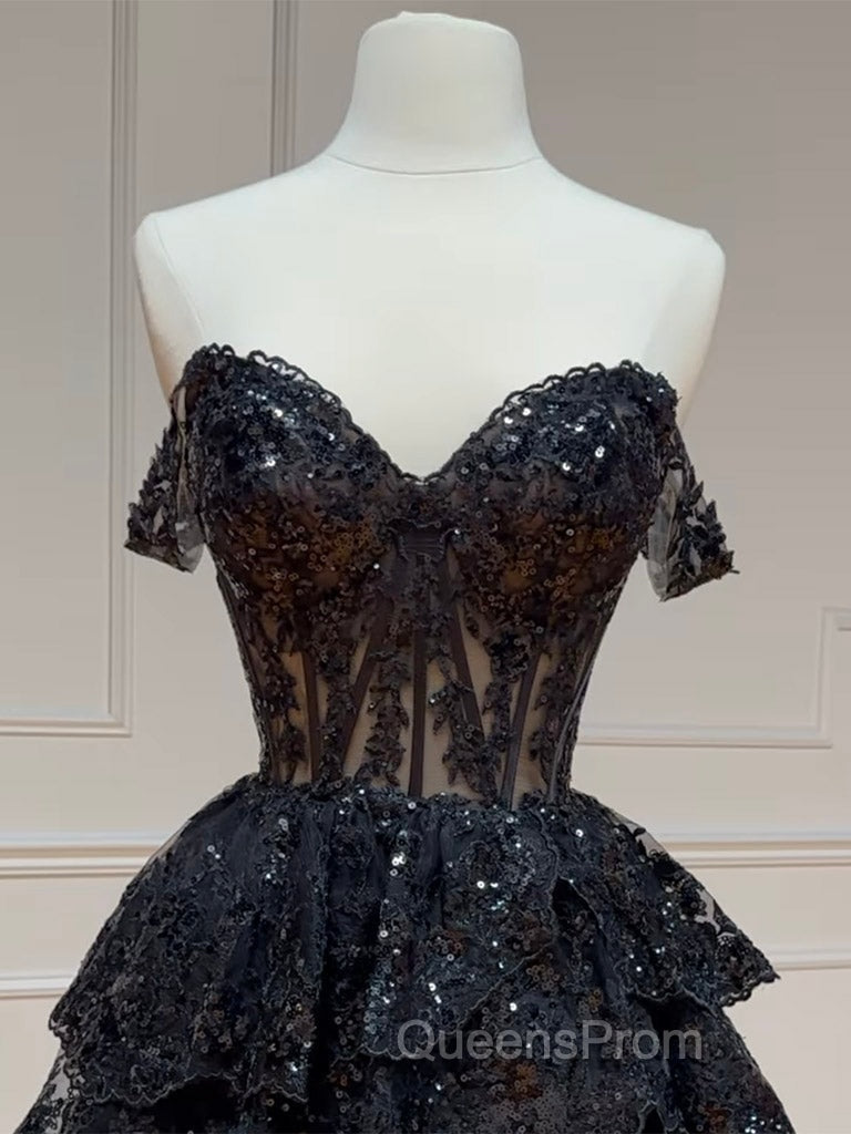Black A-Line Sequin Tulle Short Evening Prom Dress, Black Homecoming Dress Secondary image