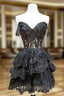 Black A-Line Sequin Tulle Short Evening Prom Dress, Black Homecoming Dress