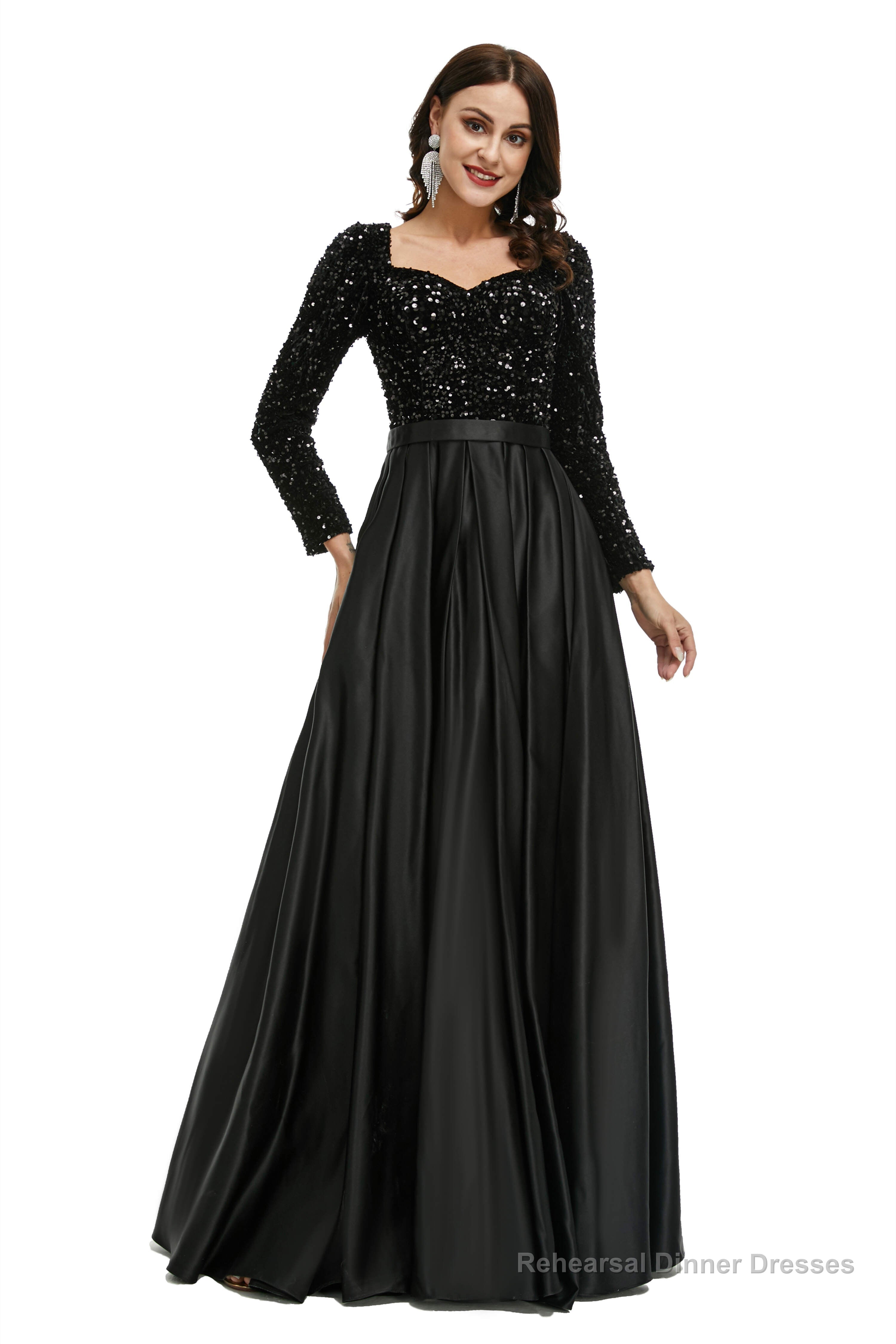 A-Line Sequins Sweet Neck Long Sleeve Prom Dresses Secondary image