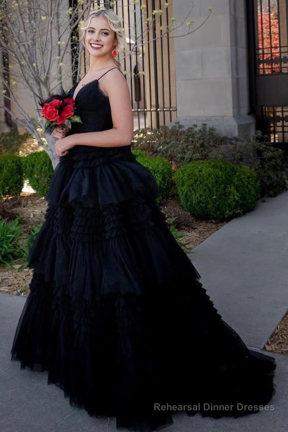 Black A-Line Spaghetti Straps Long Prom Dress Secondary image
