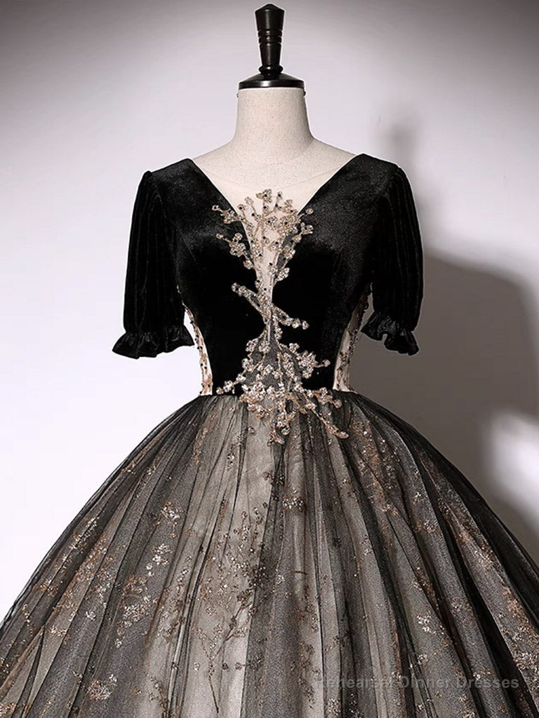 Black A-Line Tulle Lace Long Prom Dress, Black Lace Formal Dress Secondary image
