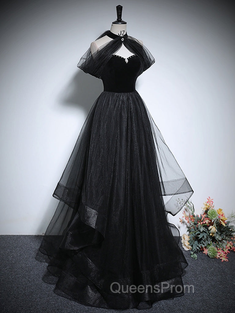 Black A-Line Tulle Long Evening Prom Dress, Black Long Evening Dress Secondary image