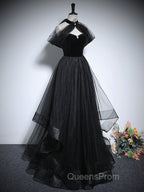 Black A-Line Tulle Long Evening Prom Dress, Black Long Evening Dress