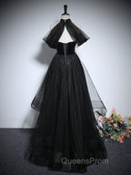 Black A-Line Tulle Long Evening Prom Dress, Black Long Evening Dress