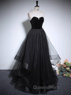 Black A-Line Tulle Long Evening Prom Dress, Black Long Evening Dress