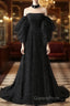 Black A- Line Tulle Long Evening Prom Dress, Black Long Formal Dress