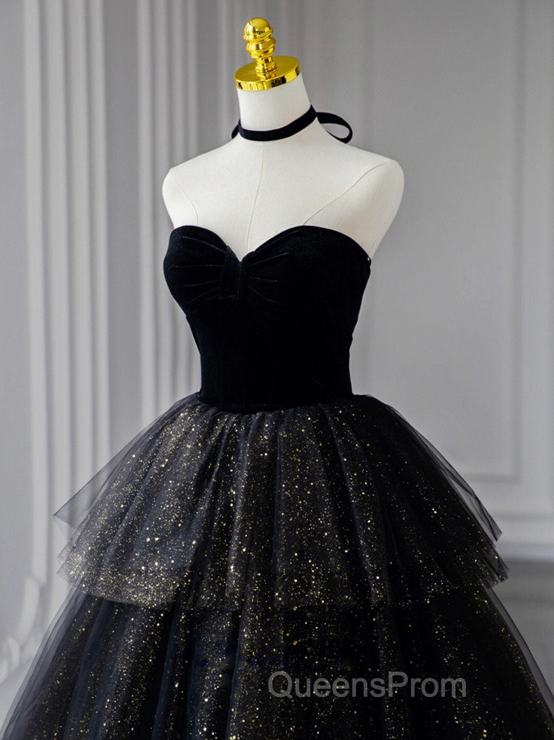 Black A-Line Tulle Shiny Tulle Long Evening Prom Dress, Black Tulle Formal Dress Secondary image