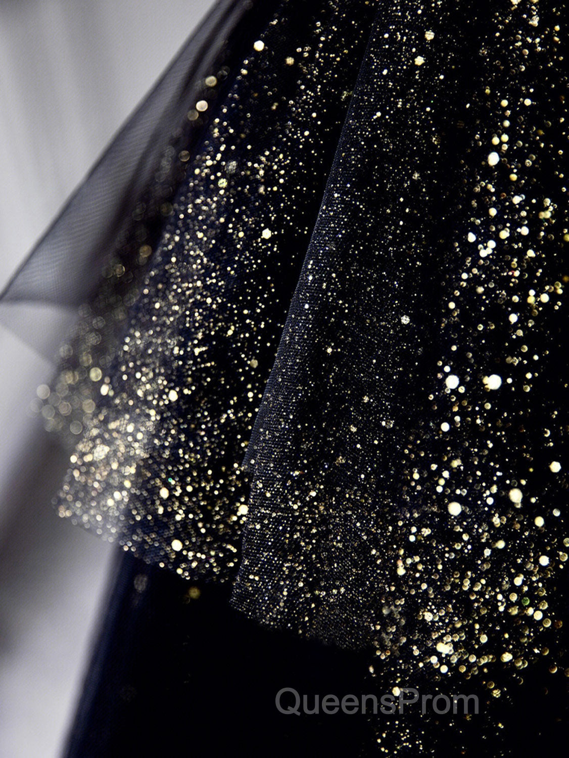 Black A-Line Tulle Shiny Tulle Long Evening Prom Dress, Black Tulle Formal Dress
