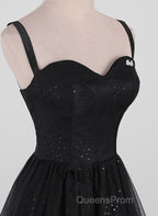 Black A-Line Tulle Straps Simple Long Evening Prom Dress, Black Evening Dress Party Dress