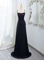 Black And Burgundy Scoop Straps Lace-Up Long Party Dress, Simple Long Classy Prom Dress