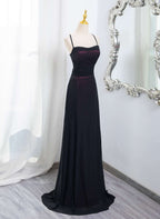 Black And Burgundy Scoop Straps Lace-Up Long Party Dress, Simple Long Classy Prom Dress