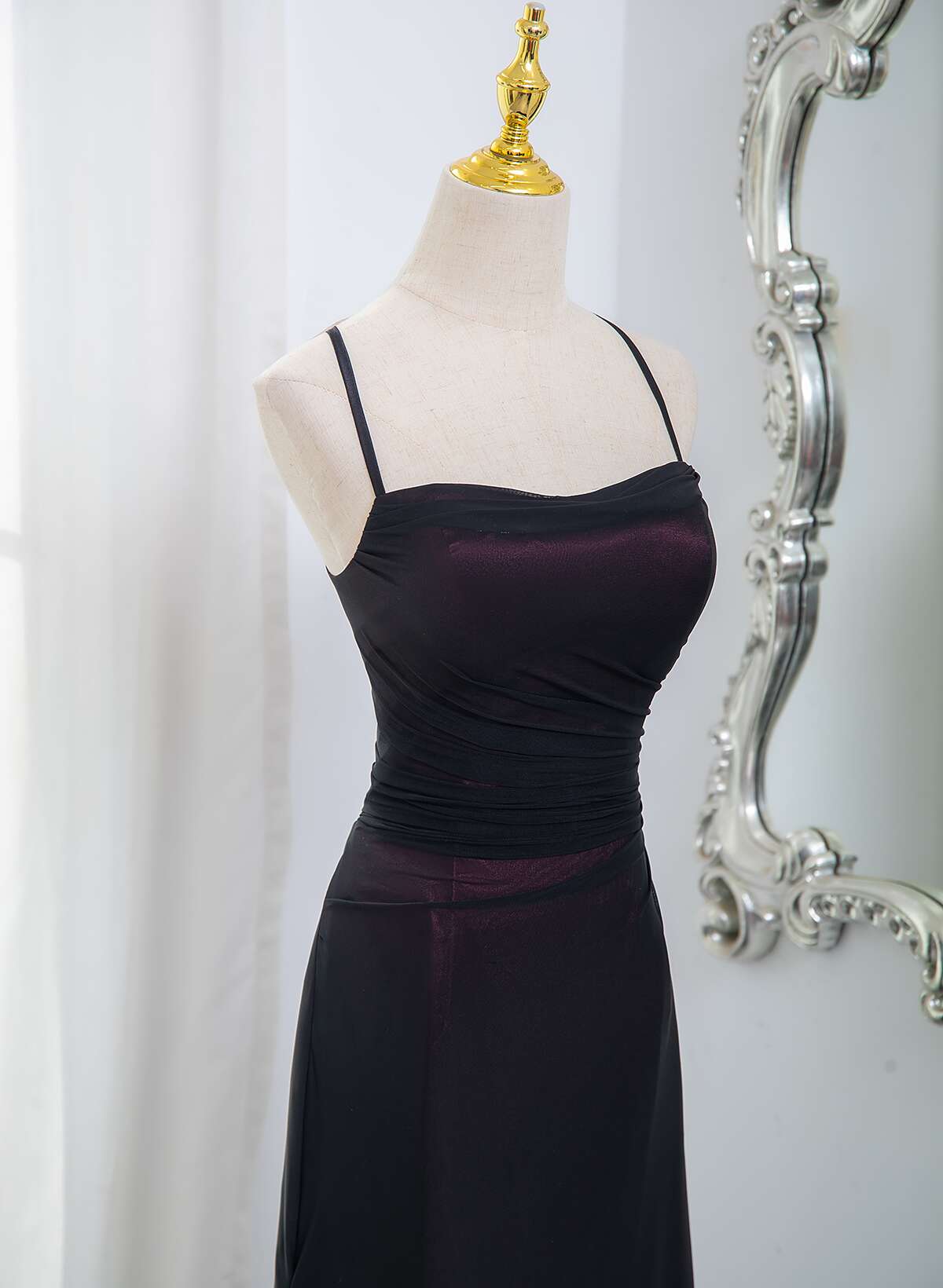 Black And Burgundy Scoop Straps Lace-Up Long Party Dress, Simple Long Classy Prom Dress