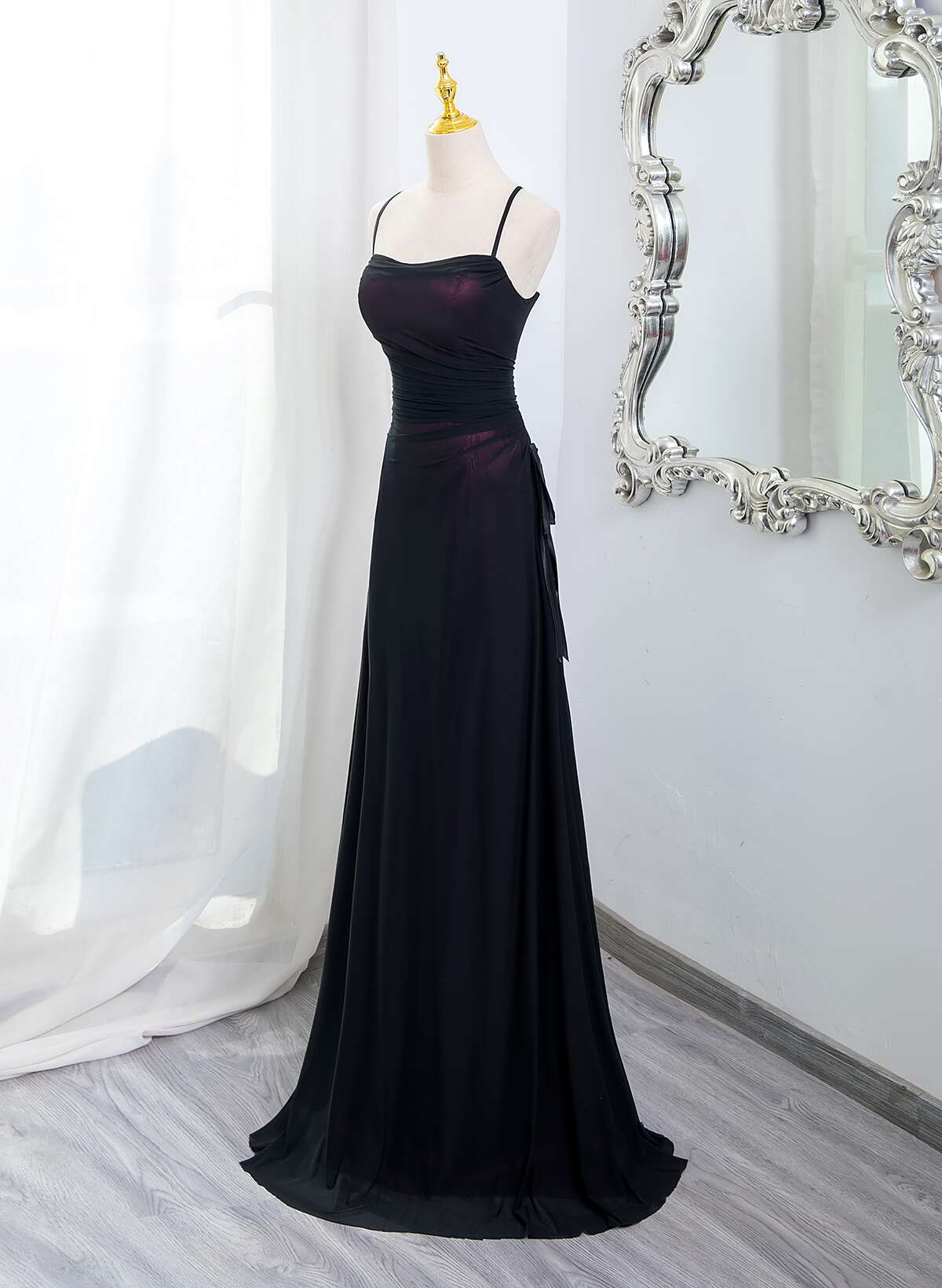 Black And Burgundy Scoop Straps Lace-Up Long Party Dress, Simple Long Classy Prom Dress