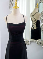 Black And Burgundy Scoop Straps Lace-Up Long Party Dress, Simple Long Classy Prom Dress