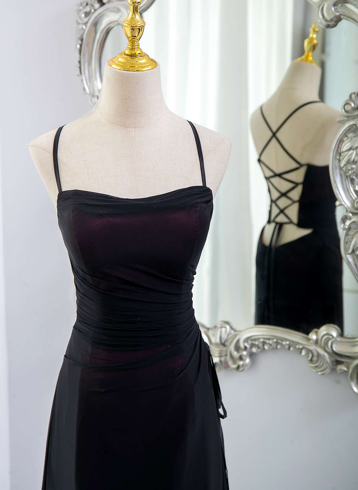 Black And Burgundy Scoop Straps Lace-Up Long Party Dress, Simple Long Classy Prom Dress