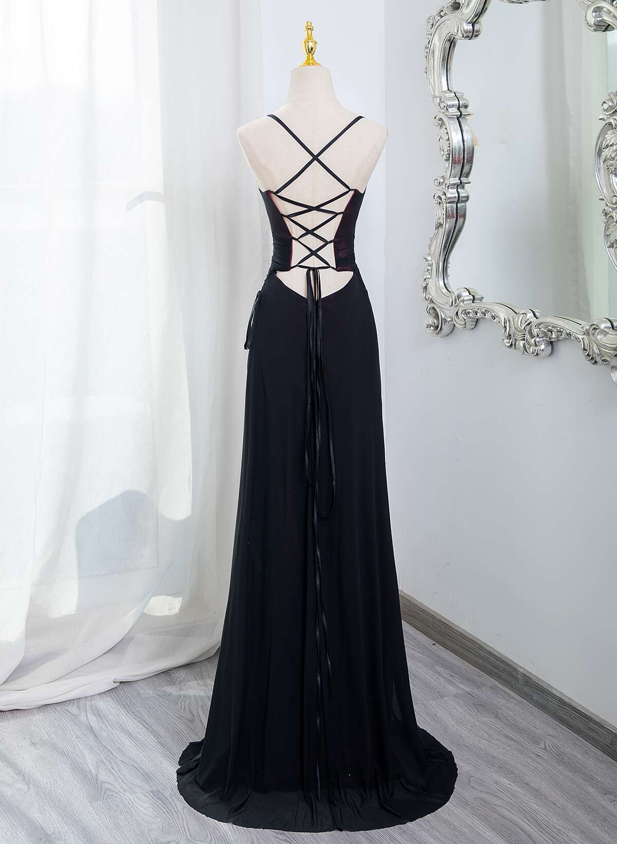 Black And Burgundy Scoop Straps Lace-Up Long Party Dress, Simple Long Classy Prom Dress