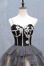Black and Champagne Sweetheart Short Evening Dress Party Dress, Short Homecoming Dress