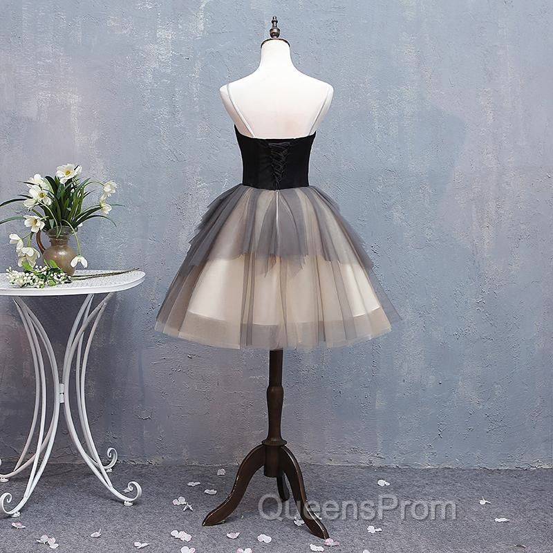 Black and Champagne Sweetheart Short Evening Dress Party Dress, Short Homecoming Dress