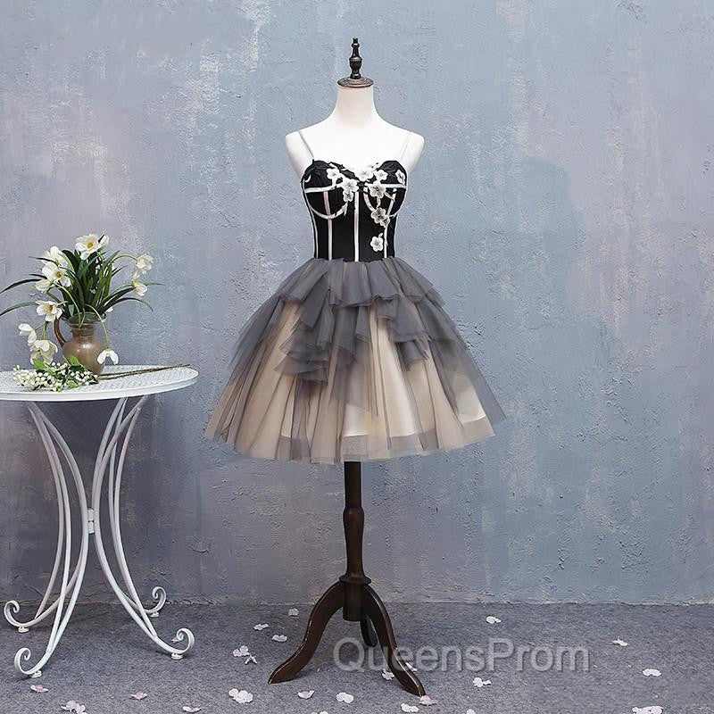 Black and Champagne Sweetheart Short Evening Dress Party Dress, Short Homecoming Dress