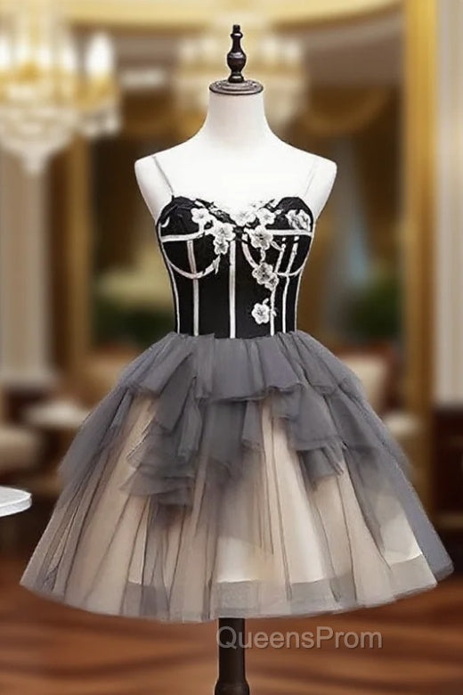 Black and Champagne Sweetheart Short Evening Dress Party Dress, Short Homecoming Dress Main image