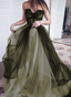 Black And Green Sweetheart Tulle With Lace Classy Dress, A-Line Lace-Up Classy Prom Dress