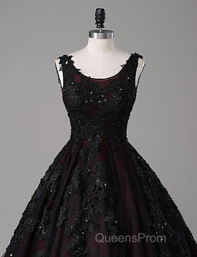 Black And Red Backless Tulle Long Formal Gown, Black And Red Long Evening Prom Dress Secondary image